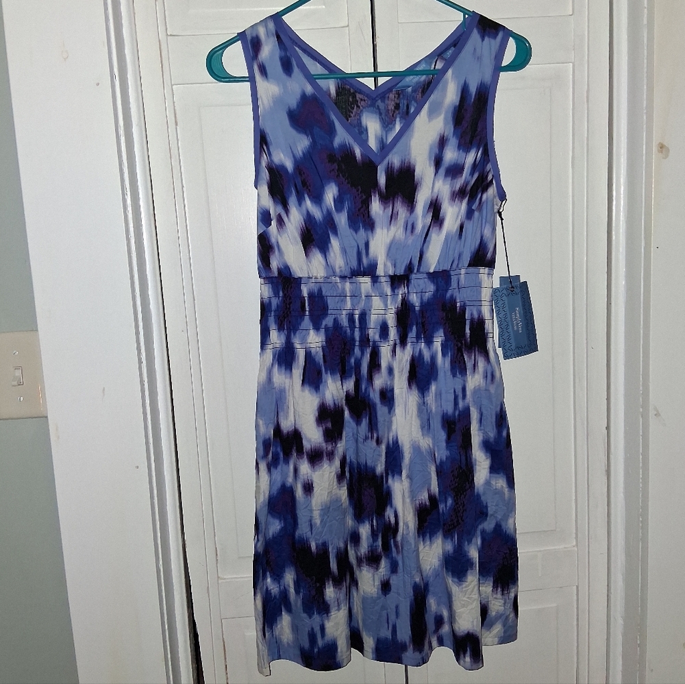 Simply Vera Vera Wang Blue and White Patterned Sleeveless Midi Dress